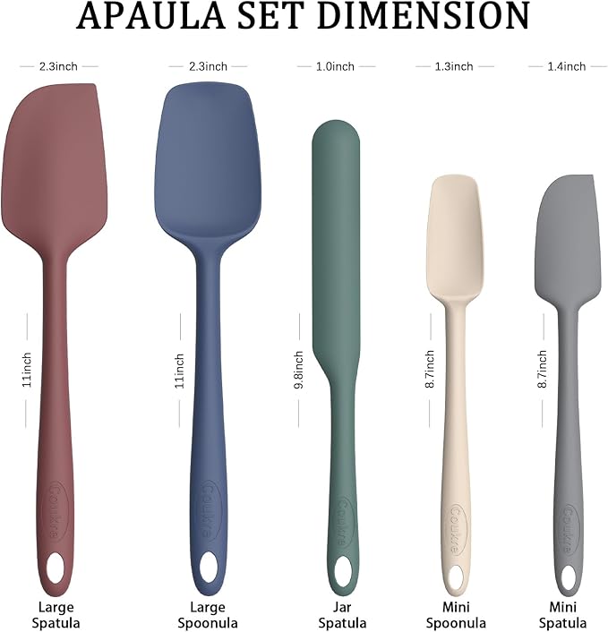 Coukre Silicone Spatula Set of 5,High Temperature Resistant, Food Grade Silicone, Dishwasher Safe, for Baking, Cooking (Pure Colorful A) - Image 3