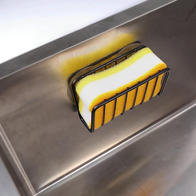 Toplife Sponge Holder for Kitchen Sink, Rust-Proof Suction Cup Sponge Caddy - Black - Image 6