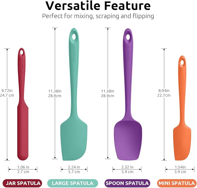 U-Taste Heat Resistant Silicone Spatula - 600ºF Hot-Proof Food Grade Kitchen Baking Bowl Scraper, Flexible and Sturdy Rubber Cooking Utensil for Mixing Scraping in NonStick Cookware (4 Pcs, Colorful) - Image 2