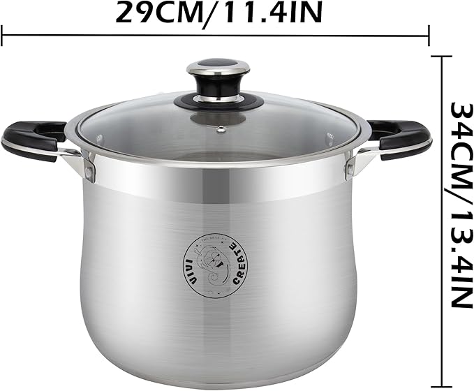 Vivicreate 27.5 Quart Stainless Steel Stock Pot with Lid Large Induction Cooking Pot for Pasta Soup Boiling Stew with Measurement Marks and Handles