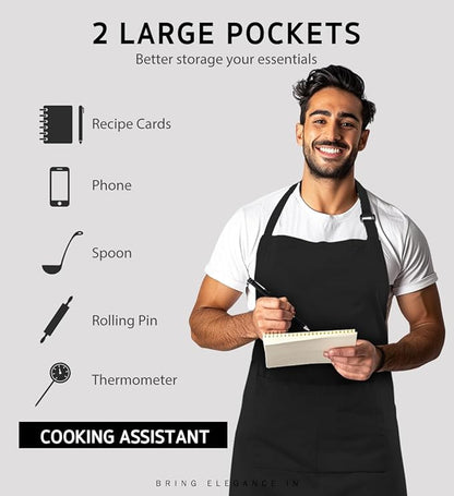 Syntus 12 Pack Bib Apron, Unisex Aprons Adjustable Waterdrop Resistant with 2 Pockets Cooking Kitchen Apron for Chef, BBQ Drawing Apron Bulk, Black - Image 4