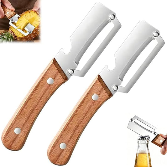 MultiFunctional Vegetable Peeler for Kitchen, Vegetable Peeler with Wooden Handle and Bottle Opener, 2-in-1 Stainless Steel Kitchen Peelers for Fruit Veggie Apple Potato Pumpkin Papaya(2PCS) by Unknown