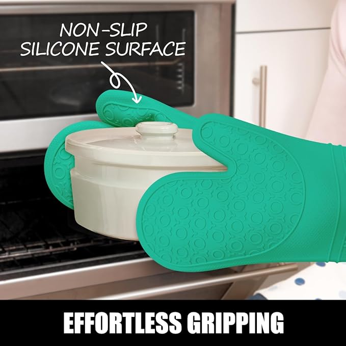 Rorecay 6pcs Oven Mitts and Pot Holders Sets Heat Resistant 500 Degrees, Non-Slip Silicone Hot Pads Potholders for Kitchen Baking Cooking, Extra Long Oven Gloves Quilted Liner, Jungle - Image 2