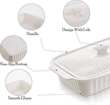 Large Baking Dish with Lid,5.5 Quart Lasagna Pan with Lid, 13.5x9 inch Ceramic Casserole Dish with Lid, Microwave, Dishwasher Safe, White - Image 4