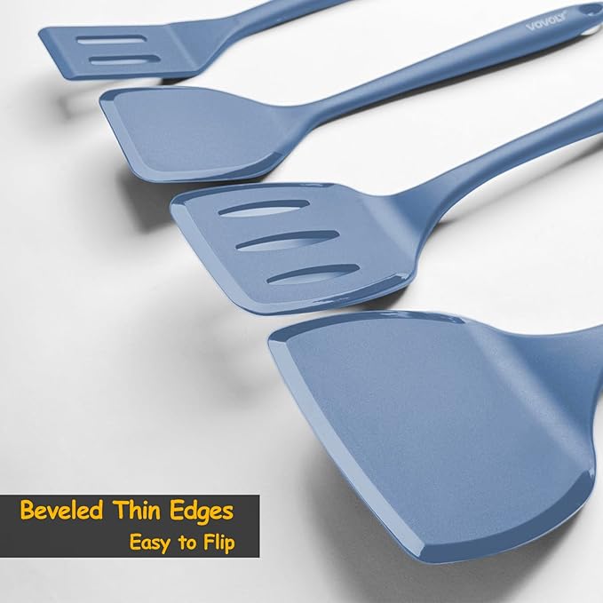 Silicone Spatula Set, 600°F Heat Resistant Silicone Spatula Turner Flipper for Cooking, Non Stick and Non Scratch Kitchen Utensils for Eggs & Pancakes, 4 Pack,Starry Blue - Image 3