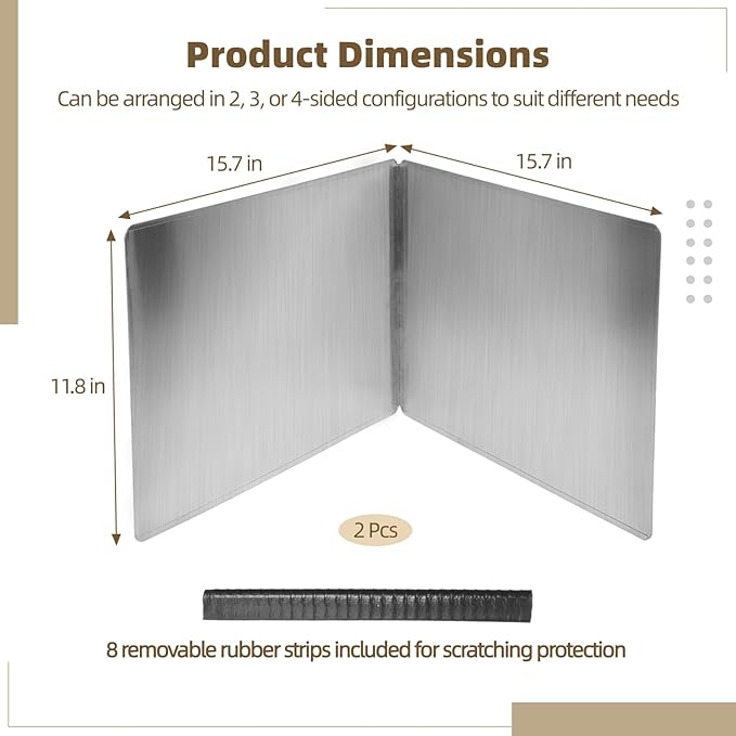2 Pcs Grease Splatter Guards, 2-Sided Oil Splash Boards for Stove, Foldable Stainless Steel Backsplash, Anti-grease Frying Pan Splatter Guards, Cooking Heat Insulation Boards, 15.7×15.7×11.8"