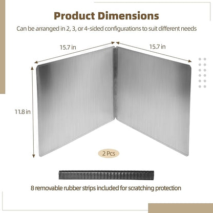 2 Pcs Grease Splatter Guards, 2-Sided Oil Splash Boards for Stove, Foldable Stainless Steel Backsplash, Anti-grease Frying Pan Splatter Guards, Cooking Heat Insulation Boards, 15.7×15.7×11.8"
