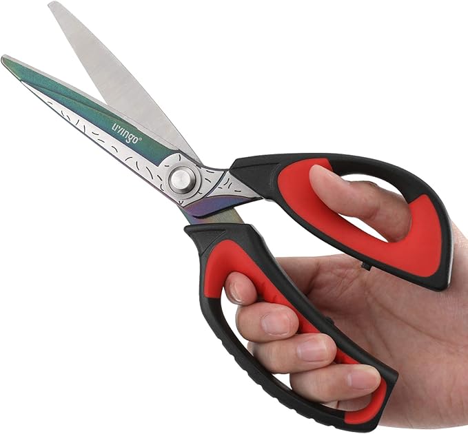 LIVINGO 10" Multipurpose Heavy Duty Scissors, Premium Titanium Coating Forged Stainless Steel Tool Industrial Shop Shears for Household, Pruning, Gardening, Fabric, Red/Black - Image 5