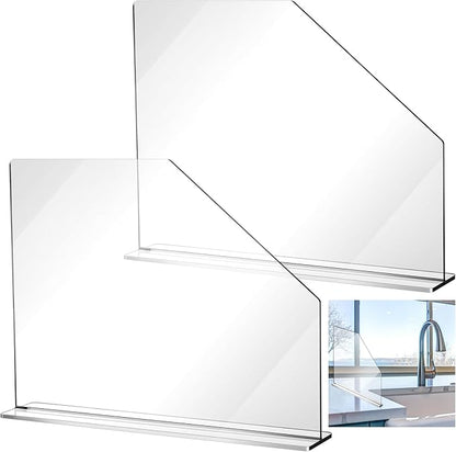 Vesici 2 Pcs Clear Acrylic Sink Splash Guard Freestanding Panel Barrier with Easy Reach Cutaway Kitchen Guard Protective Splatter Barrier for Home Hospital(23.625" Length, 18" Height, 4.5" Base)
