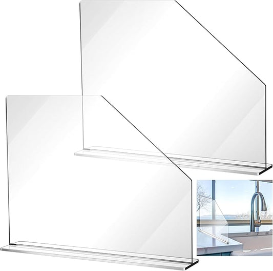 Vesici 2 Pcs Clear Acrylic Sink Splash Guard Freestanding Panel Barrier with Easy Reach Cutaway Kitchen Guard Protective Splatter Barrier for Home Hospital(23.625" Length, 18" Height, 4.5" Base)