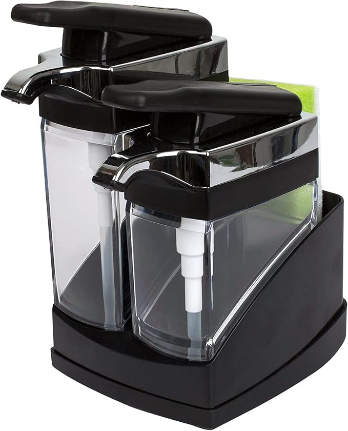 Casabella Sink Sider Duo Soap Dispensers with Sponge, Black and Chrome Plating by Casabella
