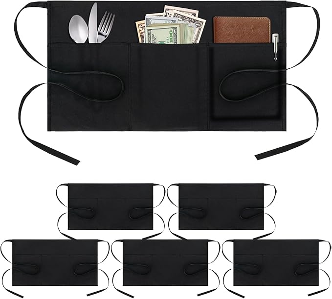 BOHARERS 6 Pack Waitress Aprons with 3 Pockets - Server Aprons for Waiter, Extra Long Straps Half Black Apron