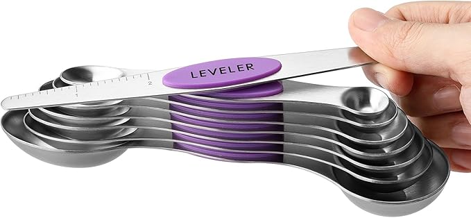 Spring Chef Stainless Steel Magnetic Measuring Spoons Set of 8 with Leveler, Nesting Metal Teaspoon & Tablespoon Measuring Spoons for Food, Heavy Duty Kitchen Gadgets for Baking & Cooking - Orchid - Image 8