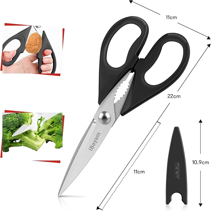 iBayam All Purpose Kitchen Scissors, Kitchen Shears with Protective Sheath Durable Stainless Steel Sharp Scissors, Dishwasher Safe, Soft Grip Handle for Cooking Food Herb Pizza Salad Seafood, 8.5 Inch - Image 3