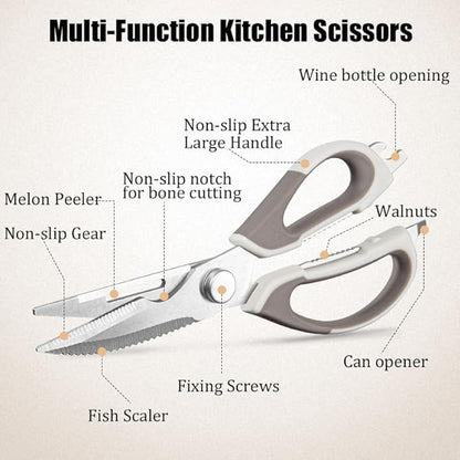 2 Pcs Heavy Duty Kitchen Shears with Magnetic Holder, Multi-function Kitchen Scissors for Food - Come Apart, Rust-Resistant, Magnetic Scissors for Fridge(Green and Blue)