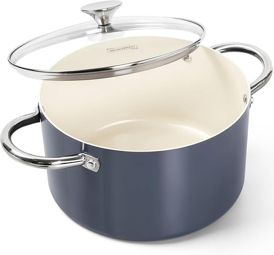 MICHELANGELO 6 QT Ceramic Stock Pot with Lid, Nonstick Stockpot with Glass Lid, Induction Cooking Pot for Soups, Stews, Oven Safe - 6QT, Purple by Michelangelo