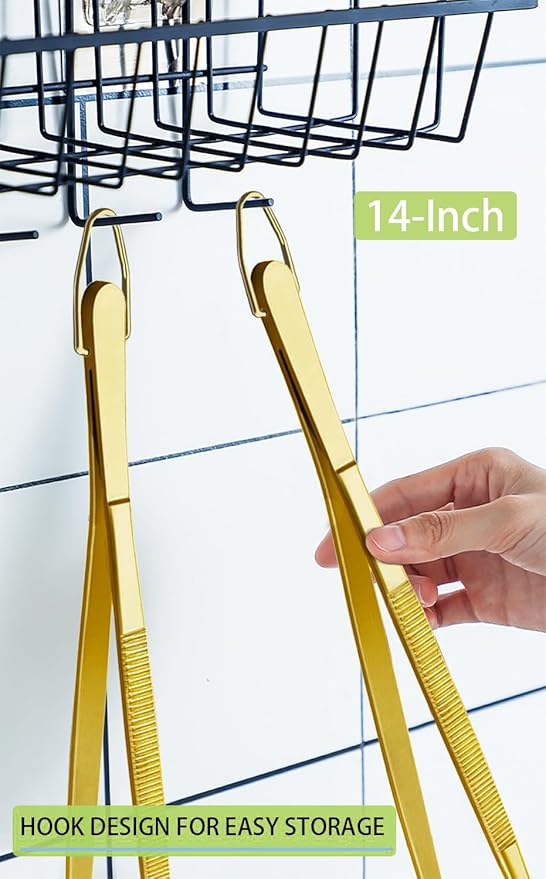 JETKONG 2 Pcs 14-Inch Cooking Tweezers Extra Long Stainless Steel Food Tweezers Kitchen Tweezer Tongs (Gold) - Image 6