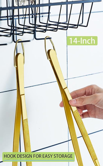 JETKONG 2 Pcs 14-Inch Cooking Tweezers Extra Long Stainless Steel Food Tweezers Kitchen Tweezer Tongs (Gold) - Image 6