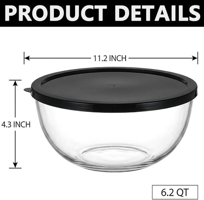 Large Glass Mixing Bowl for Sourdough, 6.2QT with Lid – Big Capacity Clear Bowl for Sourdough, Baking, Salad Prep & Food Storage