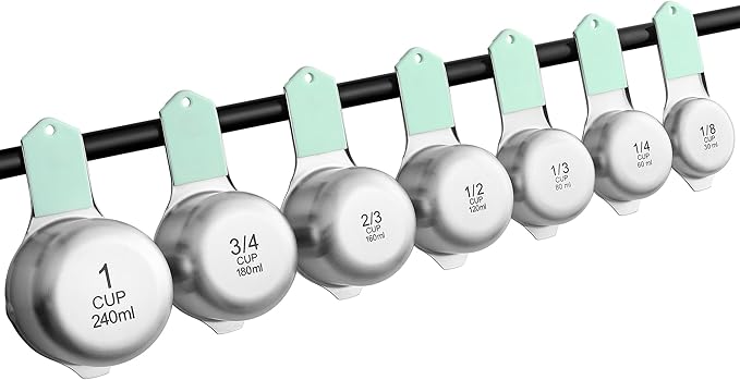 Spring Chef Magnetic Stainless Steel Measuring Cups, Patented, Kitchen Tools with Easy to Read Markings for Measuring Dry or Liquid Ingredients, Set of 7, Mint - Image 9