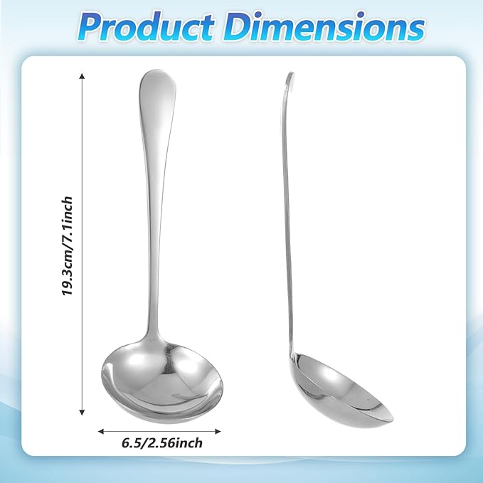 Jeffdad Gravy Ladle, Stainless Steel Sauce Soup Ladles 7.1‘’ Gravy Ladles Silver Polished Kitchen Utensil for Spooning GravySauce Soup