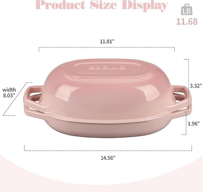 EDGING CASTING Enameled Cast Iron Oval Dutch Oven Pot with Lid, Dutch Oven for Sourdough Bread Baking, Bread Oven, Bread Dutch Oven, Oval Bread Pan, 5qt, Pink