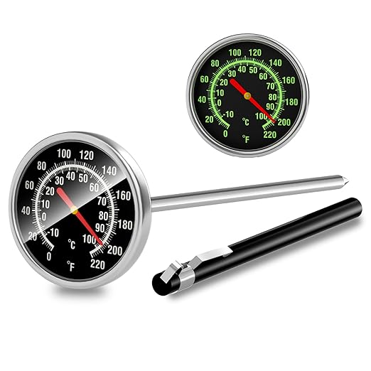 Instant Read Meat Thermometer - Stainless Steel Food Thermometer for Grilling, Cooking, BBQ - 1.5-Inch Dial Kitchen Temperature Thermometer with 5.5-Inch Probe for Turkey, Beef, Milk, Tea, Coffee (1)