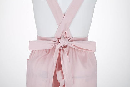 Hyzrz Retro Adjustable Ruffle Aprons with Pockets for Women Girls Vintage Cross Back Pinafore Dress Maid Costume Apron