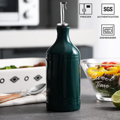 Sweejar Ceramic Olive Oil Dispenser Bottle, Opaque Oil Cruet Protects to Reduce Oxidation, Suitable for Storage Vinegar, Coffee Syrups & Other Liquids, Pack of 1, 15.5 Fl Oz(Jade) - Image 2