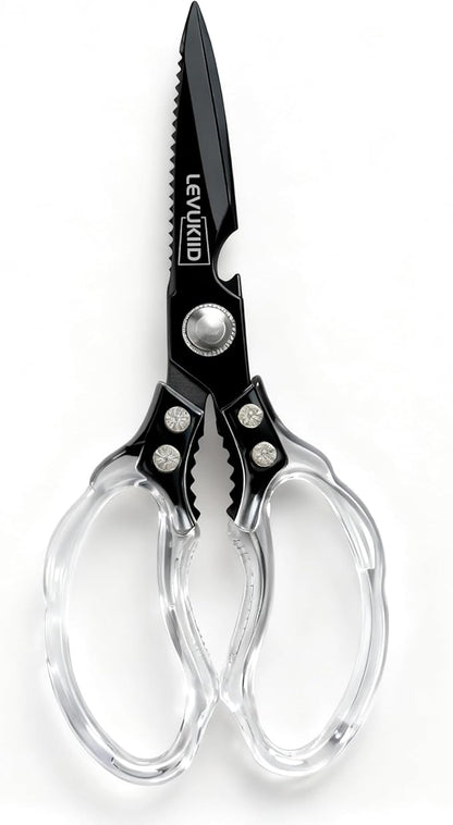 Rust-Resistant Kitchen Scissors, Transparent and Stylish Handle, Suitable For Cutting Various Foods and Their Packaging, Suitable For Large Hands,Colorful Blade