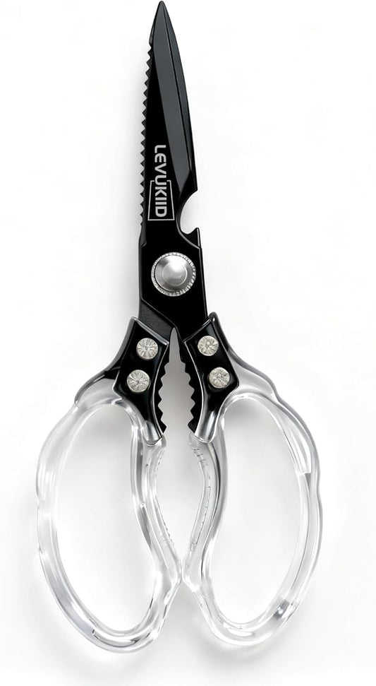 Rust-Resistant Kitchen Scissors, Transparent and Stylish Handle, Suitable For Cutting Various Foods and Their Packaging, Suitable For Large Hands,Colorful Blade