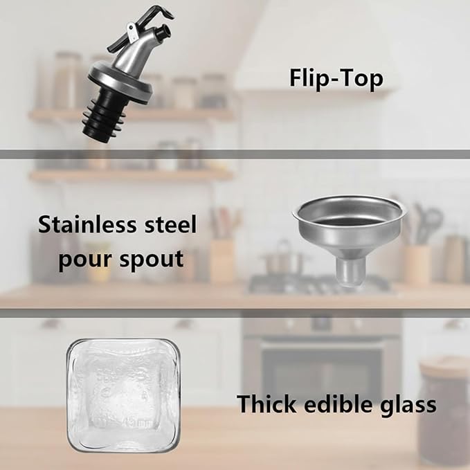 WERTIOO Olive Oil Dispenser Bottle, 2 Pack 17oz Oil and Vinegar Dispenser Set Clear Oil Bottles Container for Kitchen with 4 Spout, Funnel & Pen and Labels - Image 3