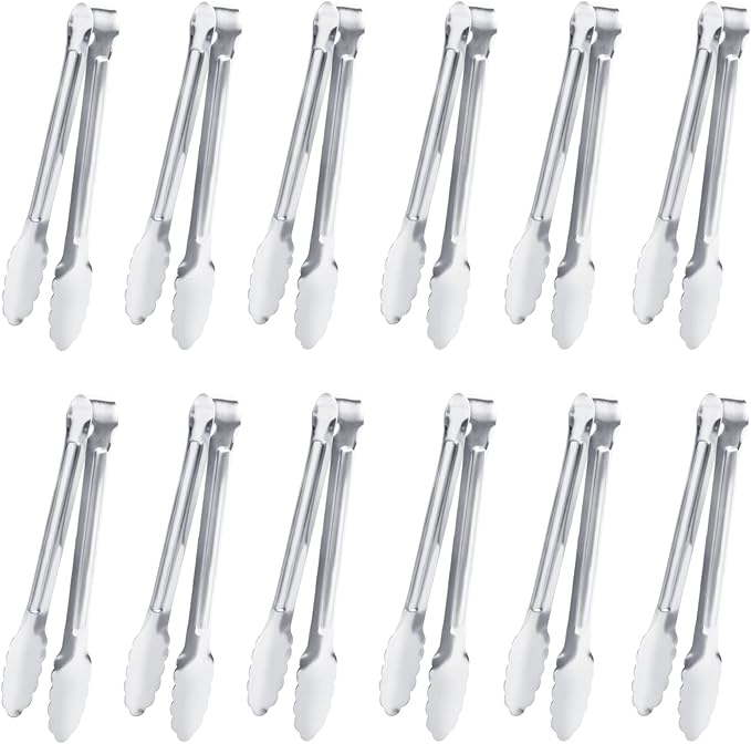 Serving Tongs,Buffet Tongs, Dmoera Stainless Steel Food Tong Serving Tong Small Serving Tongs Stainless Steel Mini Appetizer Tongs, Set of 12 by Must-havesForYourKitchen