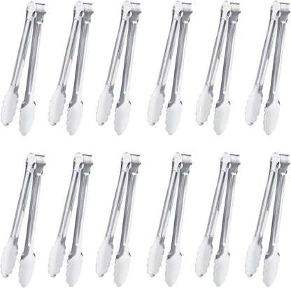 Serving Tongs,Buffet Tongs, Dmoera Stainless Steel Food Tong Serving Tong Small Serving Tongs Stainless Steel Mini Appetizer Tongs, Set of 12 by Must-havesForYourKitchen