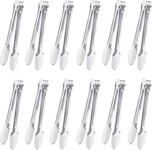 Serving Tongs,Buffet Tongs, Dmoera Stainless Steel Food Tong Serving Tong Small Serving Tongs Stainless Steel Mini Appetizer Tongs, Set of 12 by Must-havesForYourKitchen