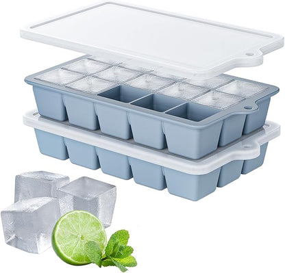 Silicone Ice Cube Tray 2 Pack, HANCELANT Ice Cube Mold, Ice Trays for Freezer with Lid for Whiskey, Baby Food, BPA Free, Easy Release by HANCELANT