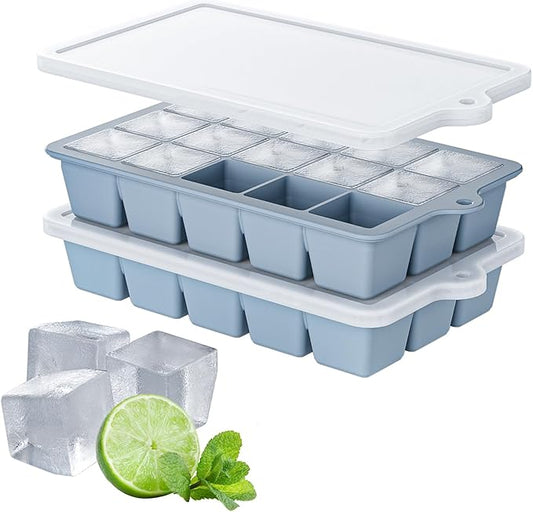 Silicone Ice Cube Tray 2 Pack, HANCELANT Ice Cube Mold, Ice Trays for Freezer with Lid for Whiskey, Baby Food, BPA Free, Easy Release by HANCELANT