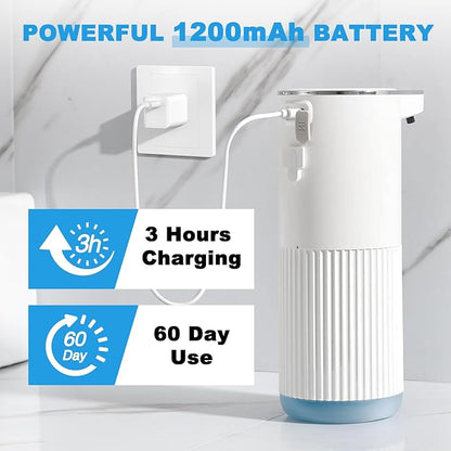 RYTOXILO Automatic Soap Dispenser, 2 Pack White Touchless Liquid Soap Dispenser for Bathroom, 13.5 Fl Oz Plastic Electric Auto Dish Soap Dispensers Wall Mount for Kithcen with Adjustable Volume