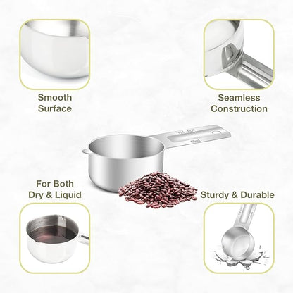 2PCS 1/4Cup (60ml, 2oz) Single Measuring Cup, Etched Inner Scale Stainless Steel Measure Scoop, Metric and US Measurement, Dishwasher Safe - Image 5