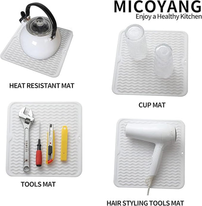 MicoYang Silicone Dish Drying Mat for Multiple Usage,Easy clean,Eco-friendly,Heat-resistant Silicone Mat for Kitchen Counter or Sink,Refrigerator or Drawer liner White M 12 inches x 12 inches - Image 4