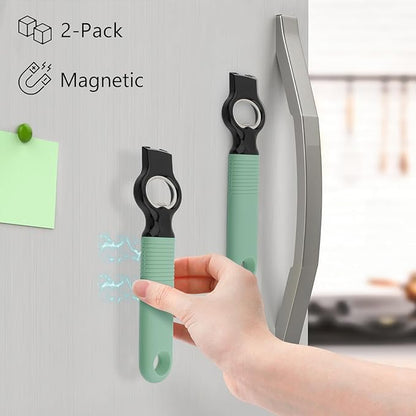 2-Pack Magnetic Beer Bottle Opener & Soda Can Opener, 2-in-1 Bottle Opener and Can Tab Opener Tool for Bartender, Long Nails, Arthritis, Silicone Handle with Build in Magnet - Light Green - Image 2