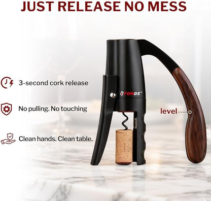 Forge Quality Compact Vertical Lever Corkscrew Wine Opener with Foil Cutter. 3 Seconds to Open a Bottle of Wine. Black.