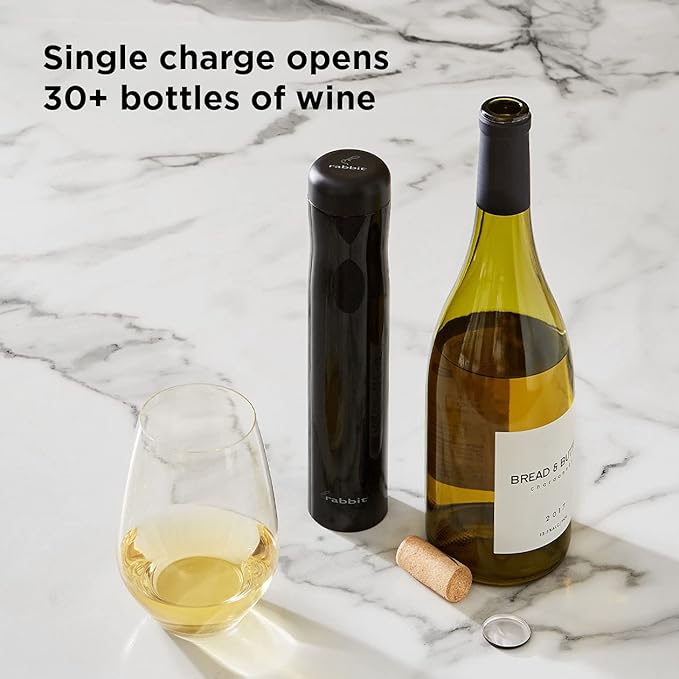 Rabbit Automatic Electric Corkscrew Wine Opener, Cordless Rechargeable, One-Touch Operation, Sleek Shiny Black Finish, Easy to Use for Wine Lovers - Image 6