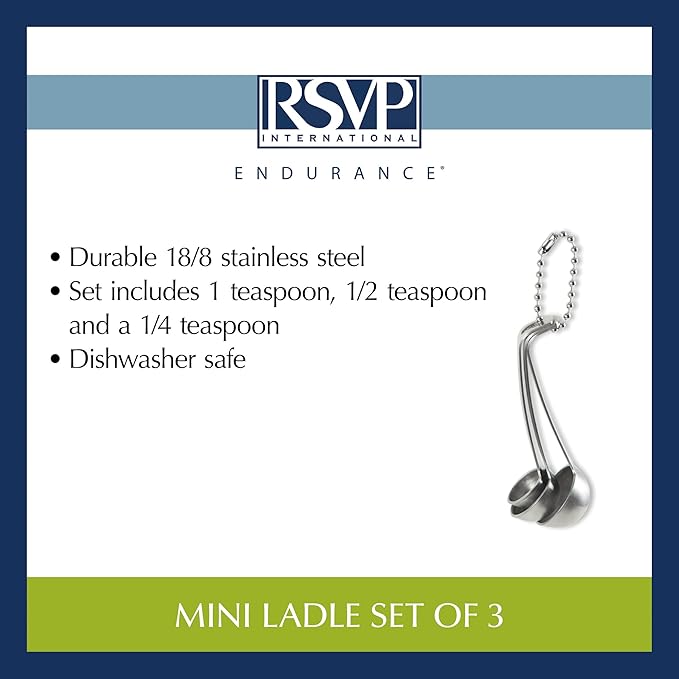 RSVP International Endurance Kitchen Collection Measuring Tools, Dishwasher Safe, Mini Ladles, 3 Piece, Stainless Steel