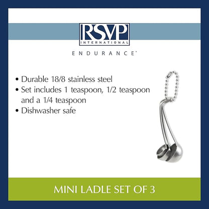 RSVP International Endurance Kitchen Collection Measuring Tools, Dishwasher Safe, Mini Ladles, 3 Piece, Stainless Steel