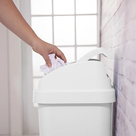 Kitchen Trash Can, 13 Gallon Plastic Garbage Bin with Swing Top Lid, White, Gray(White) - Image 4
