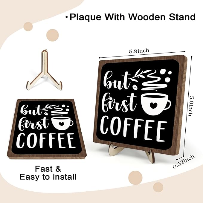Vintage Coffee Bar Wooden Plaque Desk Sign, Farmhouse Wood Plaque Tabletop Decor for Cafe Bar Kitchen Office,Coffee Station Accessories 5.9x5.9Inch - Image 2