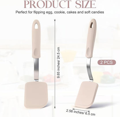 Silicone Cookie Spatula Turner 2 Pack Mini Brownie Spatula Flexible Kitchen Small Silicone Turner for Nonstick Cookware Heat Resistant No Scratch Flipper for Egg Pancake(Khaki) - Image 2