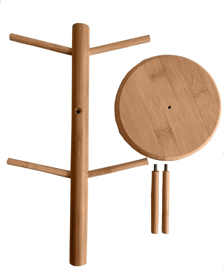 Dorhors Mug Tree,Coffee Cup Holder with 6 Hooks,Wood Mug Holder for Counter,Coffee Bar Accessories and Orgnizer station (Natural)