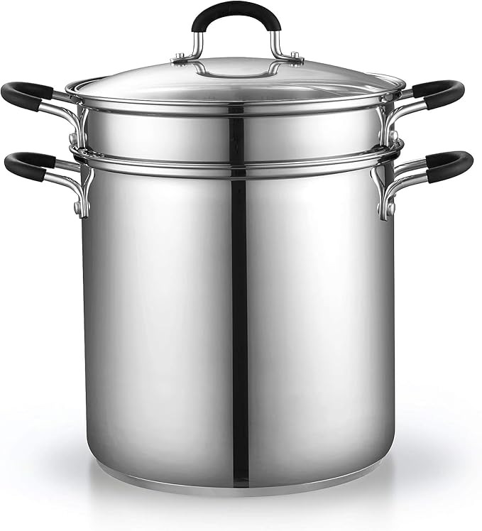 Cook N Home 4-Piece Stainless Steel Pasta Cooker Steamer Multipots, 12 Quart, Silver - Image 3